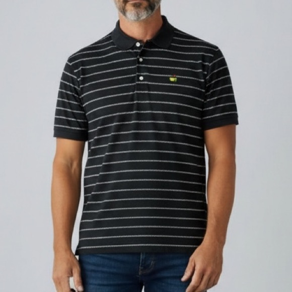 Masters Other - Masters Collection Mens Black Striped Short Sleeve Polo Shirt Size Large
